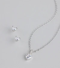 Sweet Talk Sparkle Heart Necklace And Stud Set