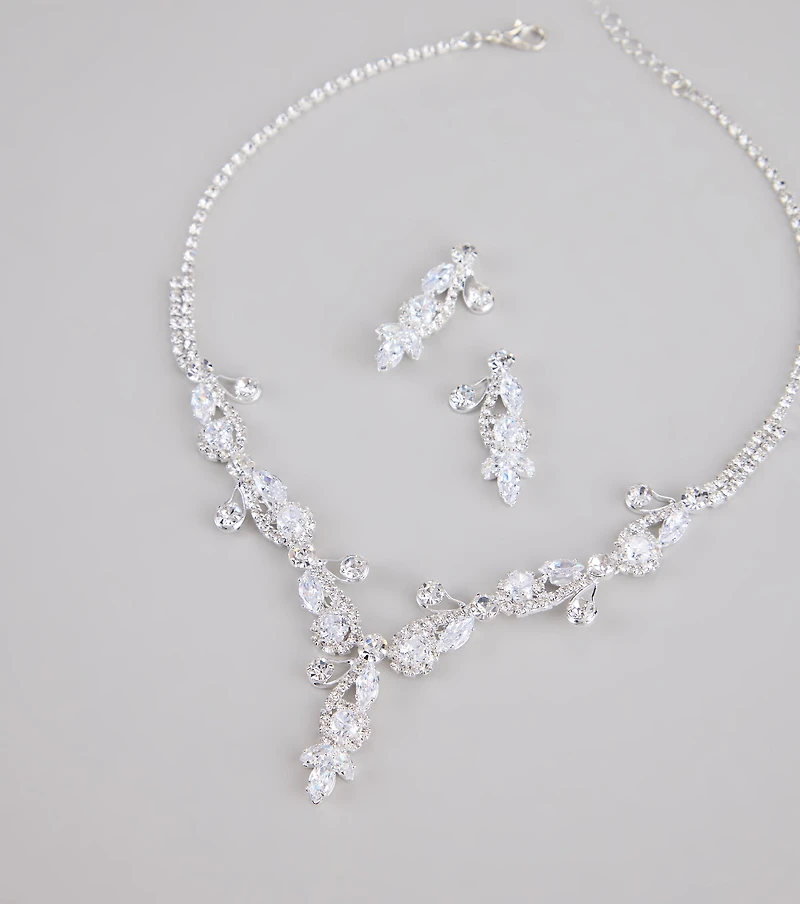 Statement Glow Rhinestone Necklace And Earrings Set