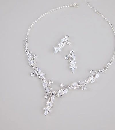 Statement Glow Rhinestone Necklace And Earrings Set