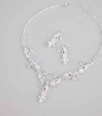 Statement Glow Rhinestone Necklace And Earrings Set