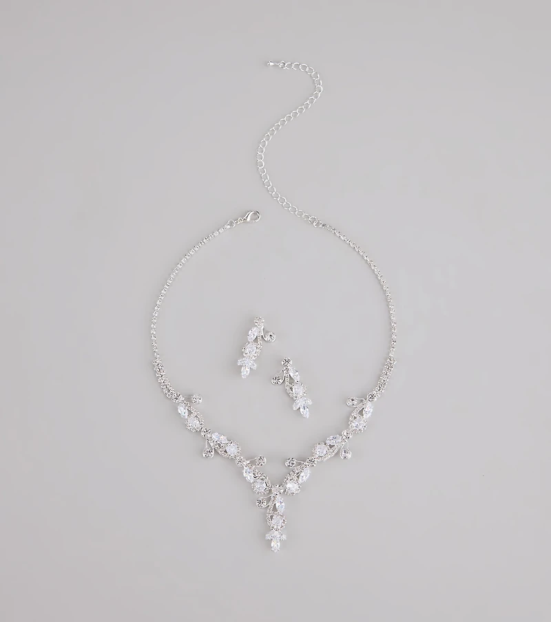 Statement Glow Rhinestone Necklace And Earrings Set