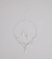 Statement Glow Rhinestone Necklace And Earrings Set