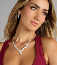 Statement Glow Rhinestone Necklace And Earrings Set