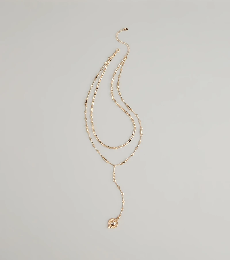 Polished Glow Layered Lariat Pendant Necklace