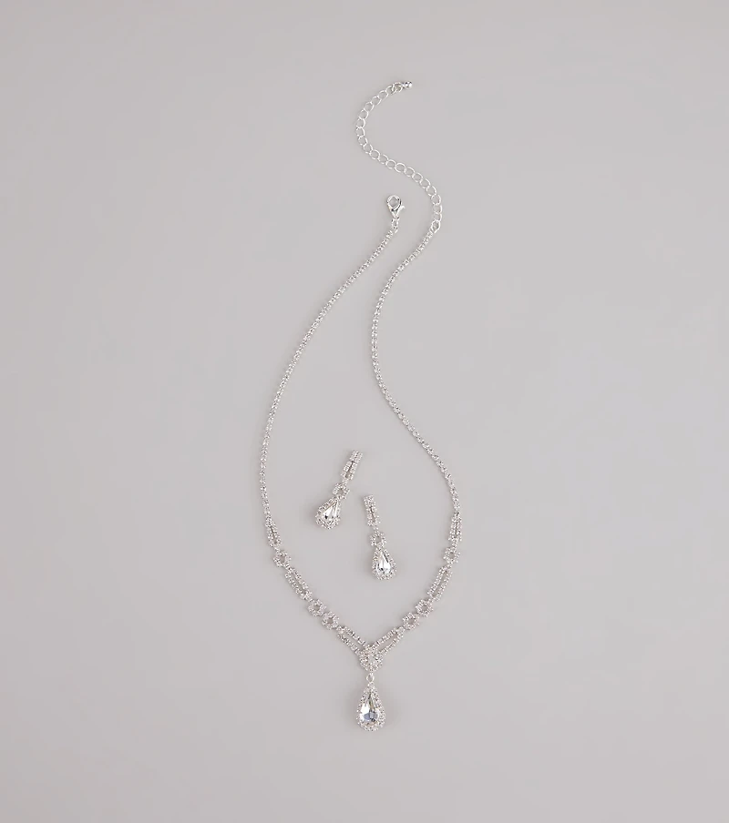 Crown Jewel Teardrop Necklace And Earrings Set