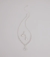 Crown Jewel Teardrop Necklace And Earrings Set