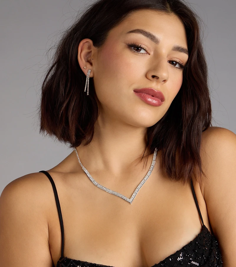 Shine Bright Rhinestone Necklace and Earrings Set