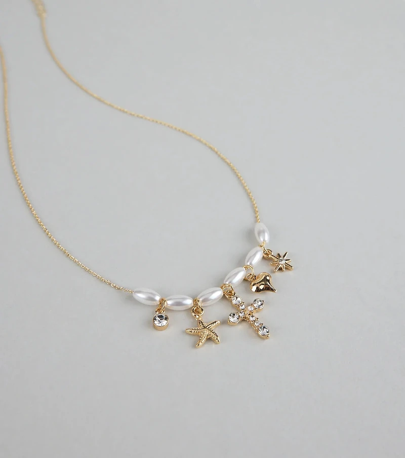Seas the Moment Faux Pearl Charm Necklace