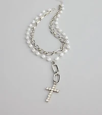 Saintly Chic Pearl And Rhinestone Cross Necklace