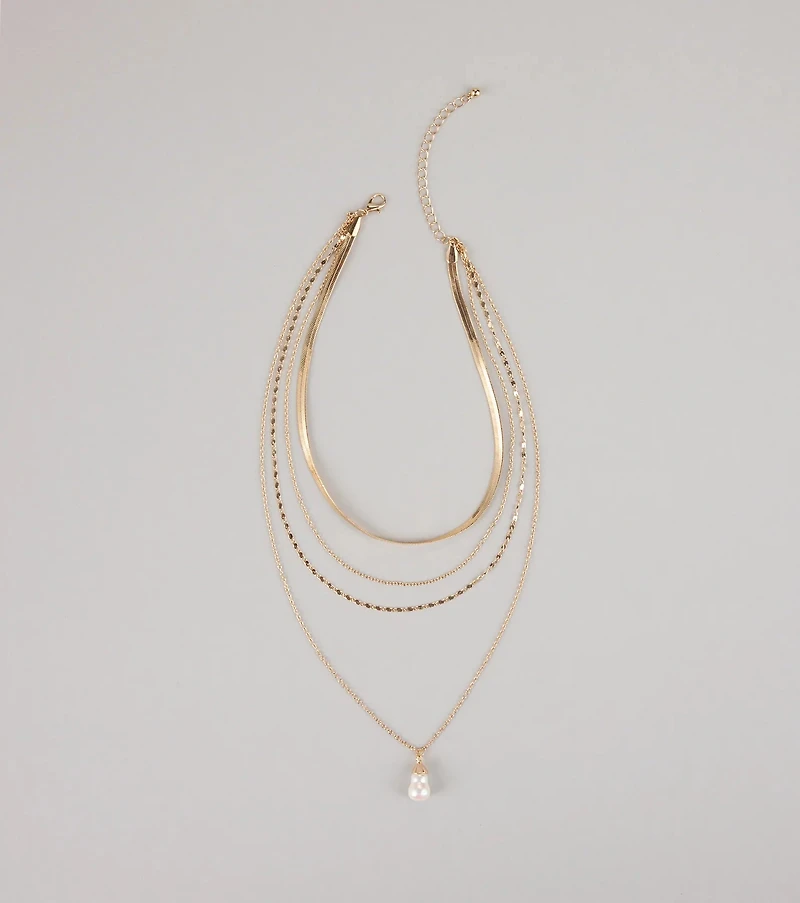 Layered Up Pearl Charm Chain Necklace