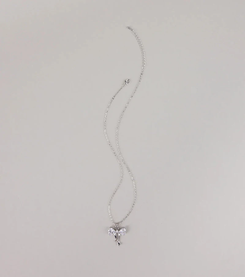 Pretty And Polished Cubic Zirconia Bow Necklace