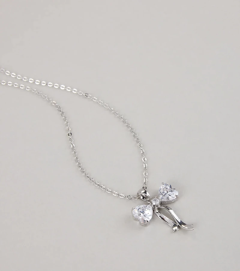 Pretty And Polished Cubic Zirconia Bow Necklace