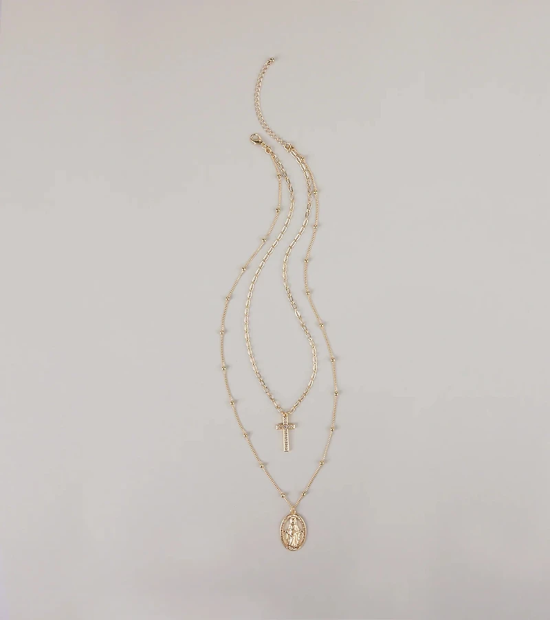 Divine Layers Cross Pendant Chain Necklace