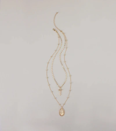 Divine Layers Cross Pendant Chain Necklace