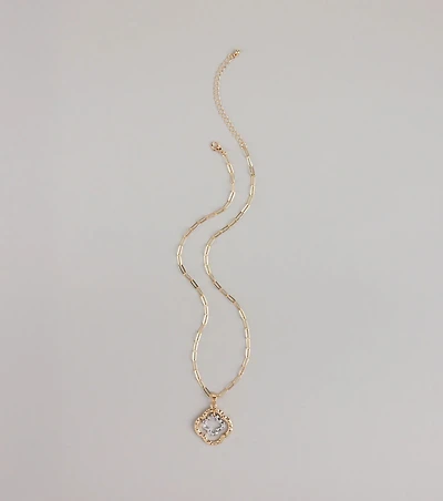 Stay Lucky Clover Charm Paperclip Chain Necklace