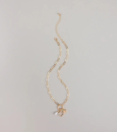 Good Luck Clover And Pearl Charm Necklace