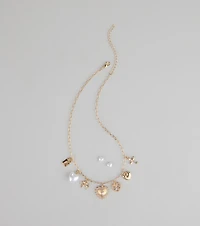 Sweet on You Charm Necklace And Heart Studs