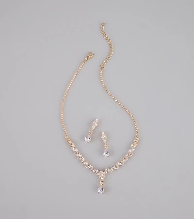 Shine Check Rhinestone Necklace And Earrings Set