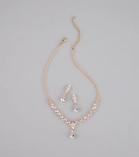 Shine Check Rhinestone Necklace And Earrings Set