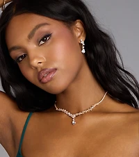 Shine Check Rhinestone Necklace And Earrings Set