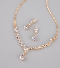 Shine Check Rhinestone Necklace And Earrings Set