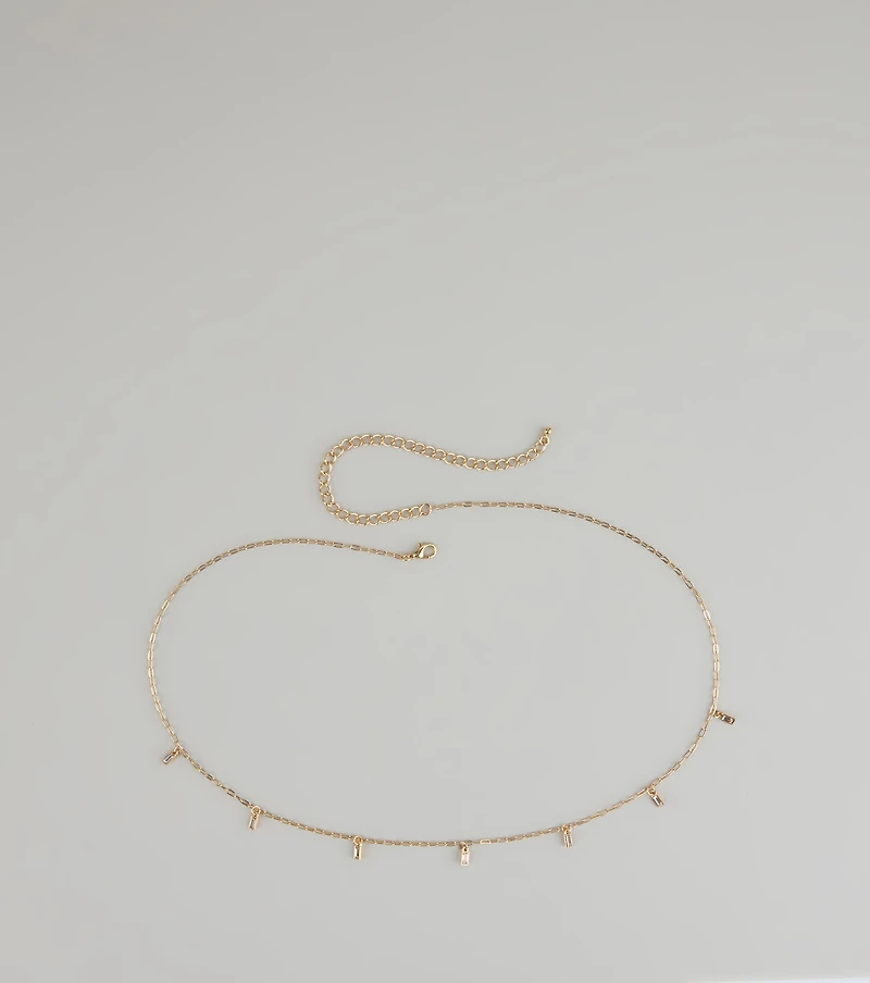 Dainty Luxe Rhinestone Charm Belly Chain