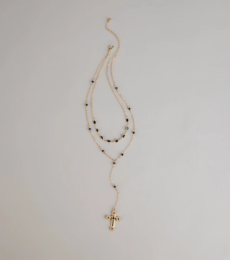 Bold Vibe Layered Lariat Cross Necklace