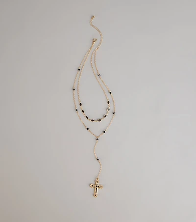 Bold Vibe Layered Lariat Cross Necklace