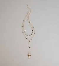 Bold Vibe Layered Lariat Cross Necklace