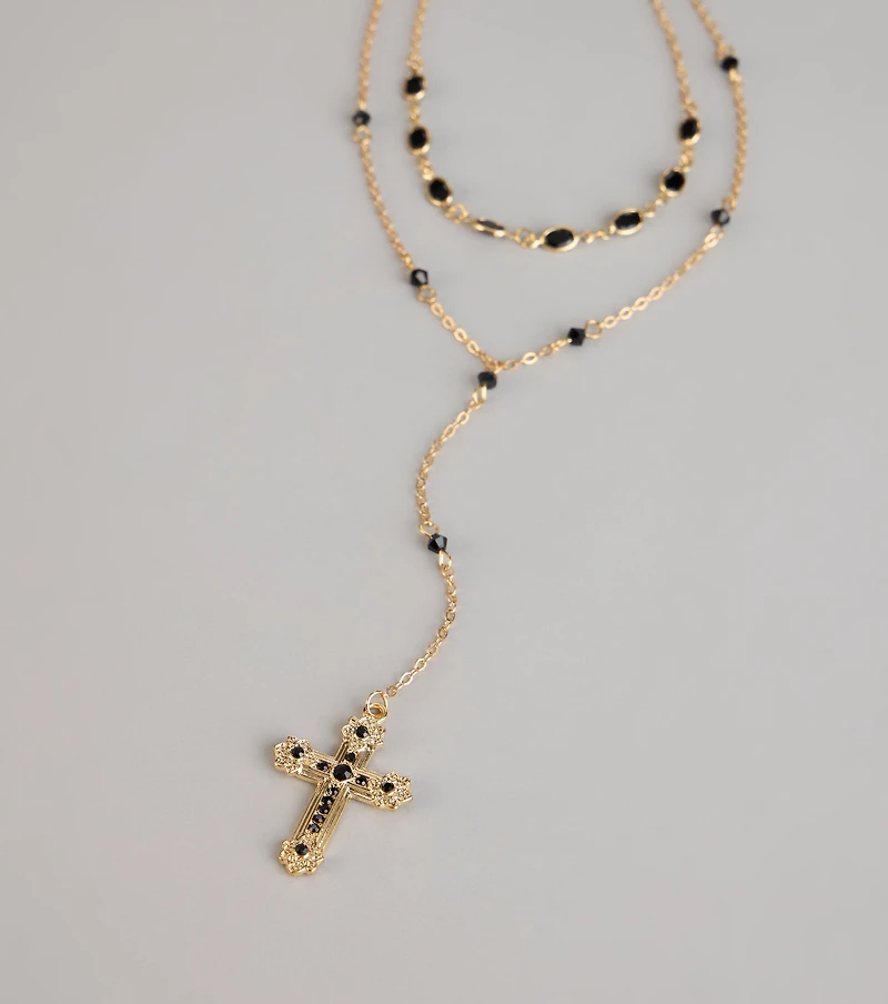 Bold Vibe Layered Lariat Cross Necklace