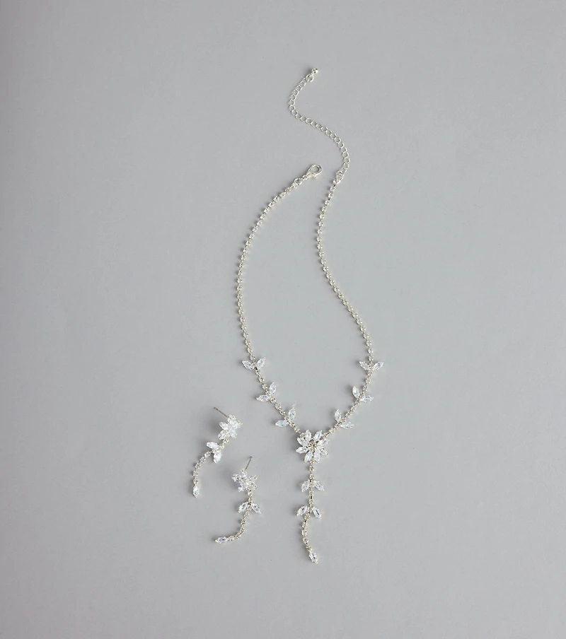 Starlet Bloom Rhinestone Necklace And Earrings Set