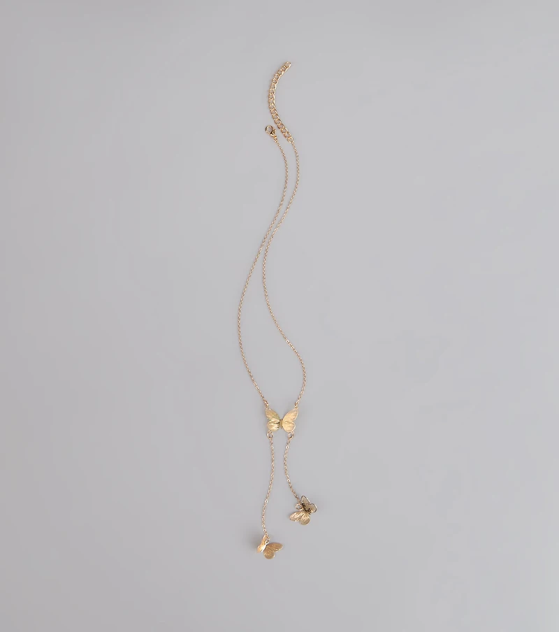 Soft Statement Butterfly Lariat Necklace