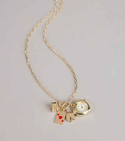 Lucky Timing Watch Charm Statement Necklace