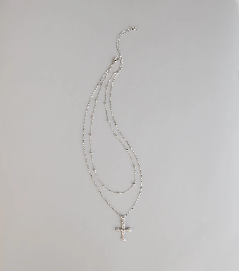 Divinely Draped Dainty Layered Cross Necklace
