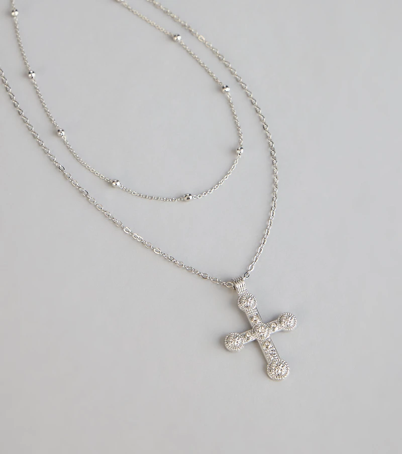 Divinely Draped Dainty Layered Cross Necklace