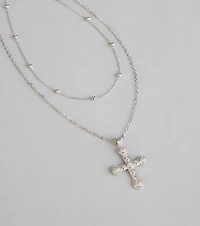 Divinely Draped Dainty Layered Cross Necklace