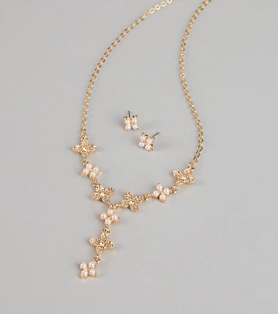 Golden Garden Clover Lariat Necklace Set