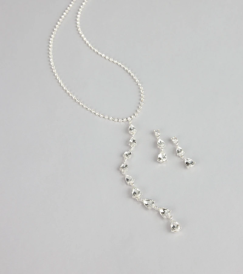 Crystal Drip Necklace And Earrings Set