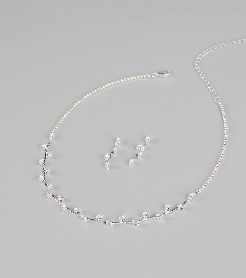 Dainty Shine Rhinestone Necklace And Earrings Set