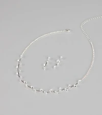 Dainty Shine Rhinestone Necklace And Earrings Set