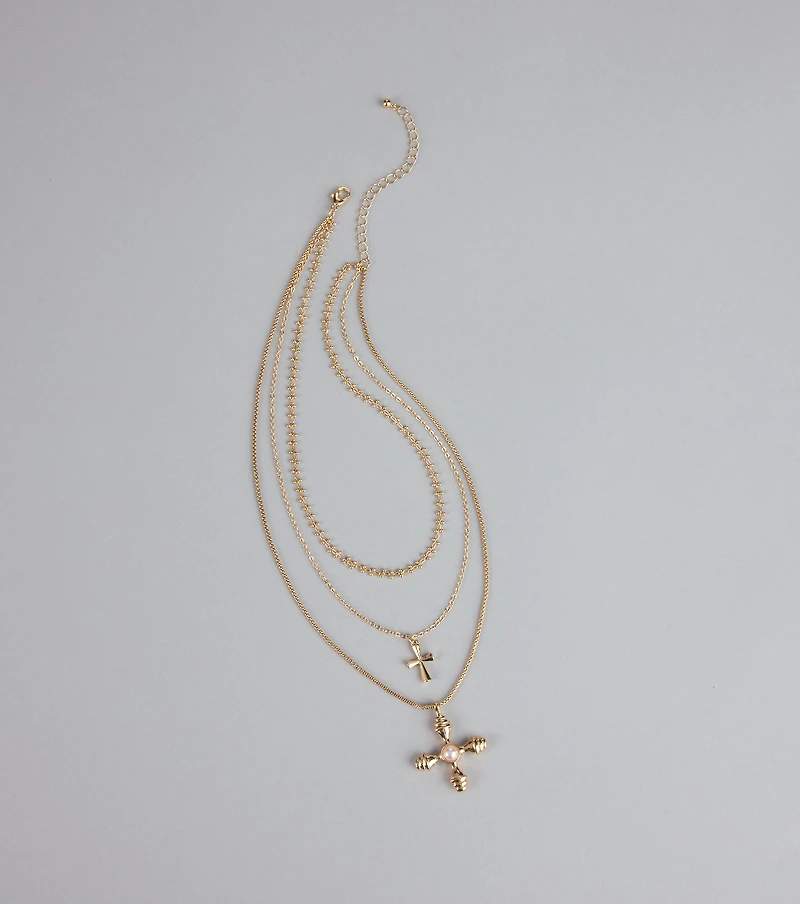 Divine Drip Layered Cross Necklace