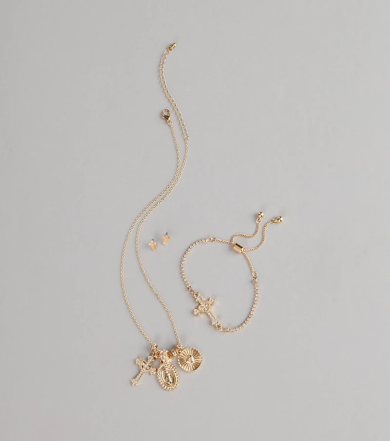 Golden Blessings Charm Layered Necklace Set