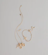 Golden Blessings Charm Layered Necklace Set