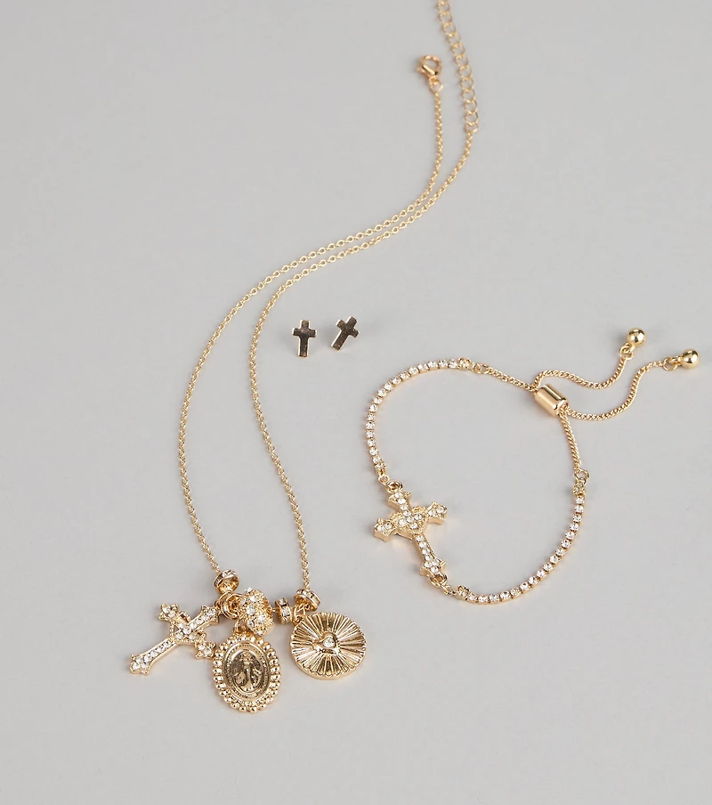 Golden Blessings Charm Layered Necklace Set