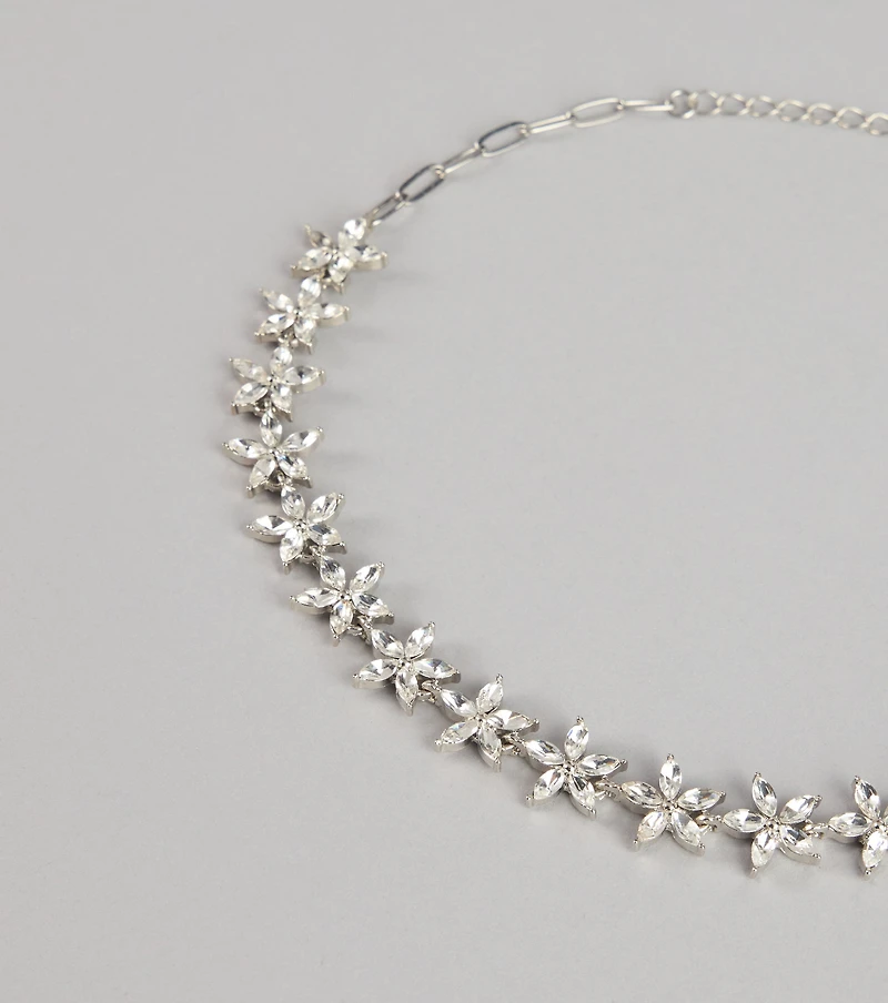 Floral Glow Rhinestone Chain Necklace