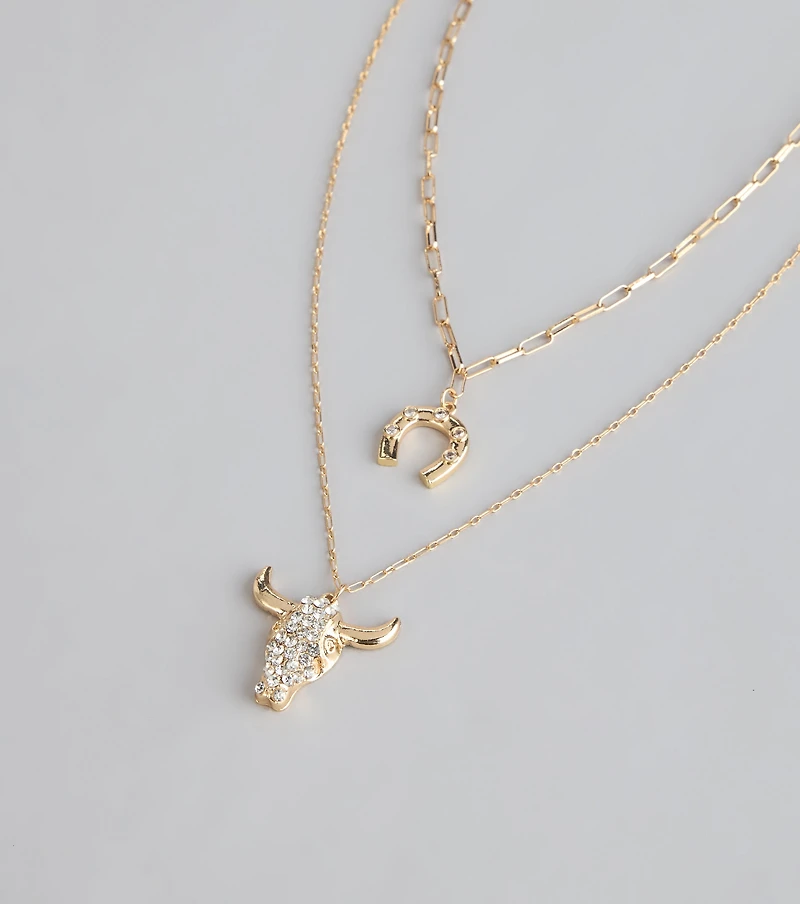 Rodeo Glow Skull And Horseshoe Necklace