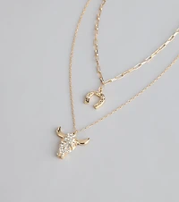 Rodeo Glow Skull And Horseshoe Necklace