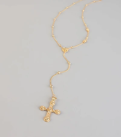Blessed And Booked Cross Lariat Necklace