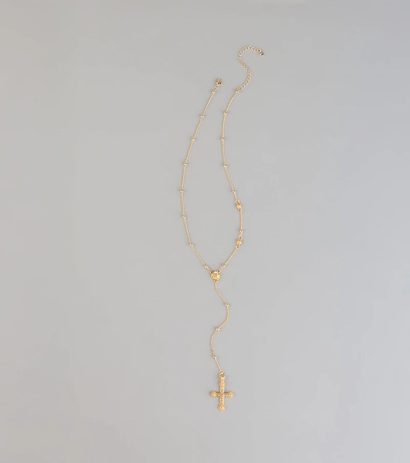 Blessed And Booked Cross Lariat Necklace