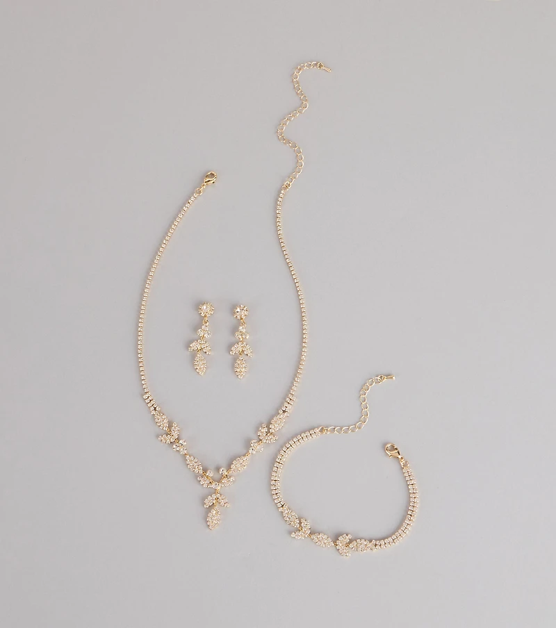 Luxe Desire Rhinestone Leaf Jewelry Set